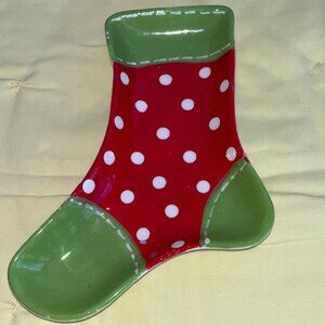 Ceramic Christmas Candy Dish Stocking from DEI Dennis East 8" long